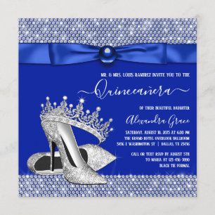 Kunglig blå Quinceanera-diamanttiara-sko Inbjudningar