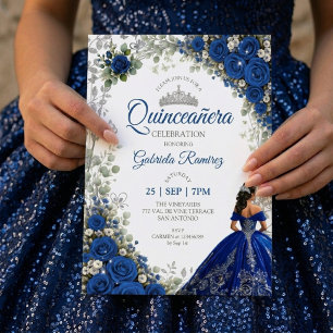 Kunglig blå Quinceañera Silverfjärilar Inbjudningar