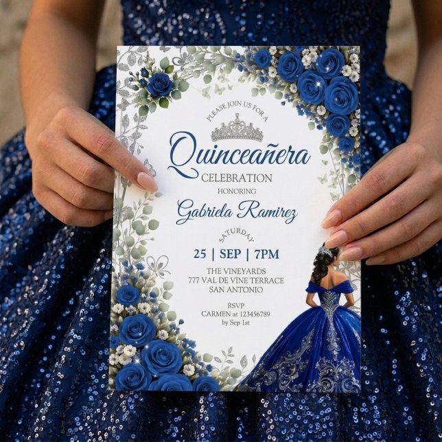 Kunglig blå Quinceañera Silverfjärilar Inbjudningar (Skapare uppladdad)