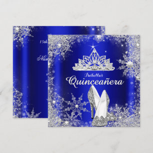 Kunglig Blå Quinceanera Silvertiara 15-årsdag Inbjudningar