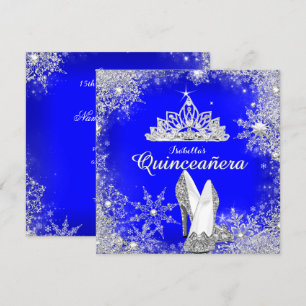 Kunglig blå Quinceanera silvertiara 15-årsdag Inbjudningar