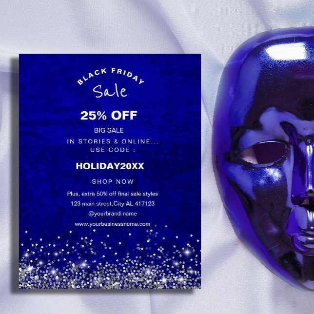 Kunglig blå repa semesterrea promotion  reklamblad (Get ready to save big this Black Friday with our bold royal blue scratch sale flyer #zazzlemade#faux)