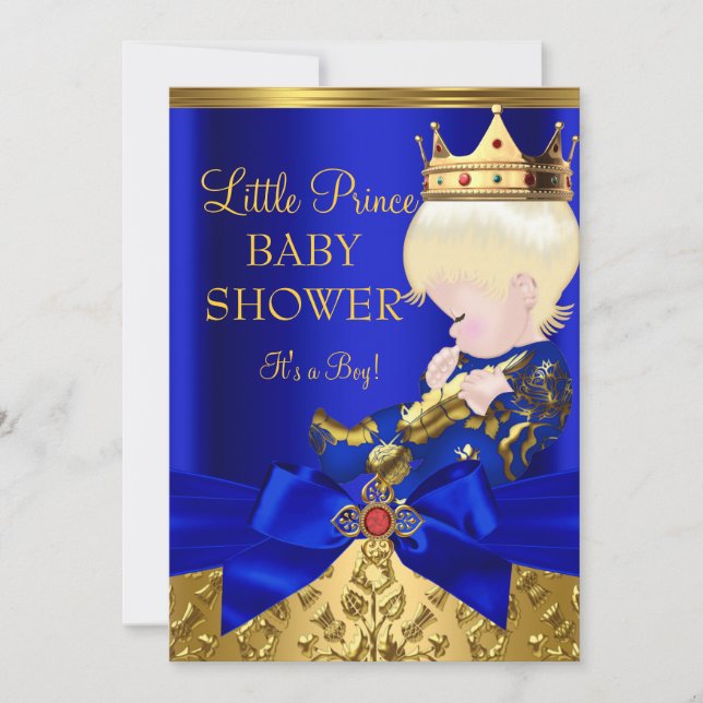 Kunglig blå röd guld prins pojke baby shower Blond Inbjudningar (Framsida)