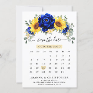 Kunglig Blå Rustik Solros Modern Blommig kalender Spara Datumet