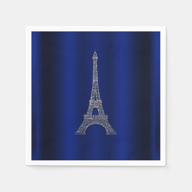 Kunglig Blå Silver Eiffeltornet Paris Chic Bröllop Pappersservett (Framsidan)