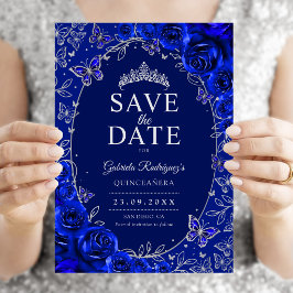 Kunglig blå silver Quinceanera blomster Spara Datumet