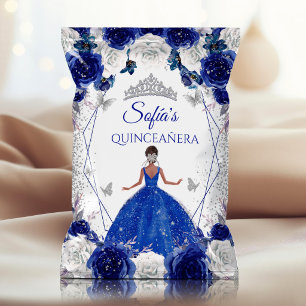 Kunglig blå silver Quinceañera-chipspåse med krona Reklamblad