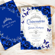 Kunglig blå silverblommig Quinceanera