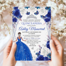 Kunglig blå silverglitter Quinceañera prinsessa
