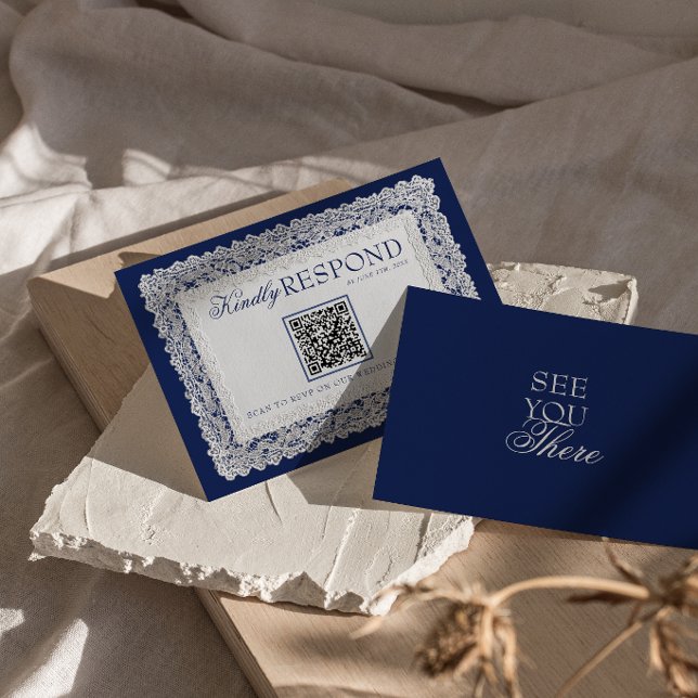 Kunglig blå spetsdoily gammaldags pengar QR-kod br OSA Kort (Skapare uppladdad)