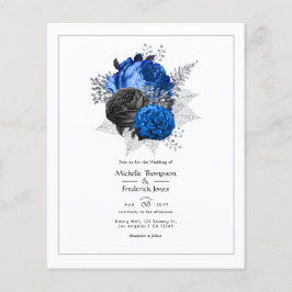 Kunglig blå, svart och silver blommande bröllop flygblad