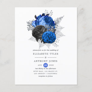 Kunglig blå, svart och silver blomsterbröllopsinbj flygblad