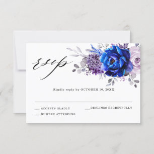 Kunglig blå syren lila blommande bröllops-RSVP-kor OSA Kort
