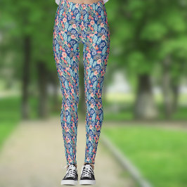 Kunglig blå turkos orange blommande vintage paisle leggings
