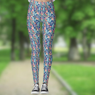 Kunglig blå turkos orange blommande vintage paisle leggings