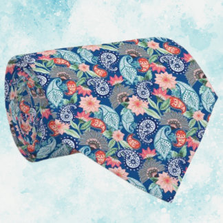 Kunglig blå turkos orange blomster vintage paisley slips