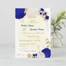 kunglig blå & vit blommig guld botanisk bröllop