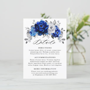 Kunglig blå vit metallisk silver blomsterdetaljer tilläggskort