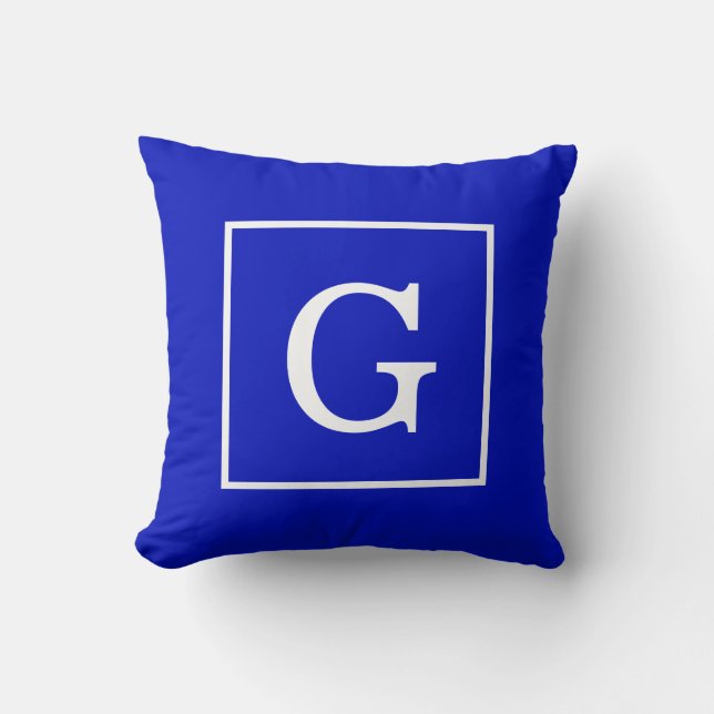 Kunglig blå vit ramad initialmonogram kudde (Framsida)