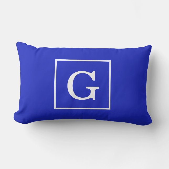 Kunglig blå vit ramad initialmonogram utomhuskudde (Framsida)