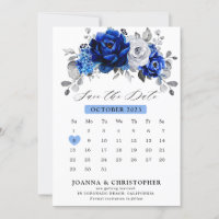 Kunglig blå vit silver metallisk blomkalender S