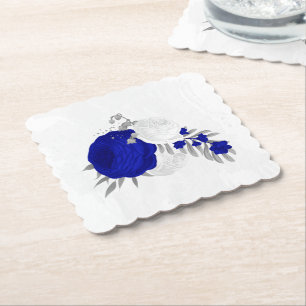 kunglig blå & vita blommor silver underlägg papper