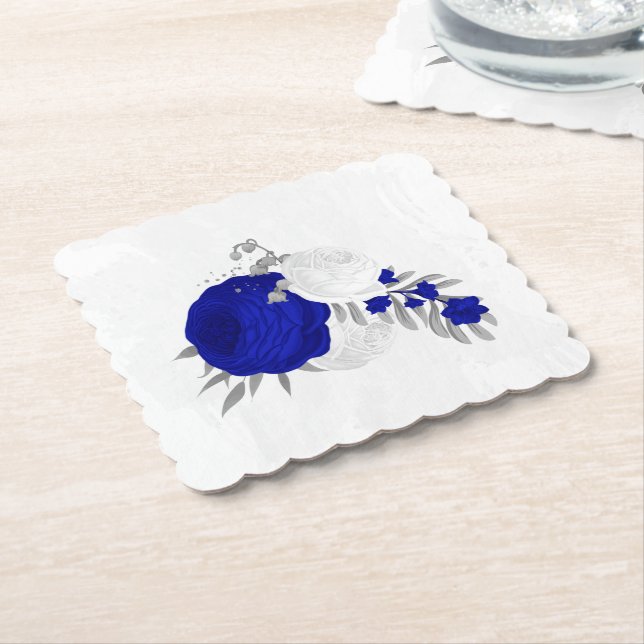 kunglig blå & vita blommor silver underlägg papper (Vinklad)