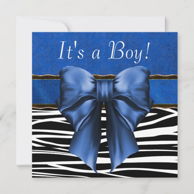 Kunglig blå zebra baby shower inbjudningar (Framsida)