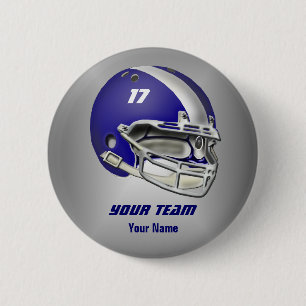 Kunglig blått- och vitfotbollhjälm knapp