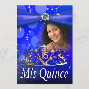 Kunglig blåttQuinceanera 15 Princess Tiara Foto Inbjudningar