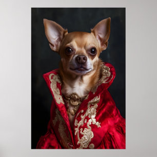 Kunglig Chihuahua-porträtt, vintage stil hundkonst Poster