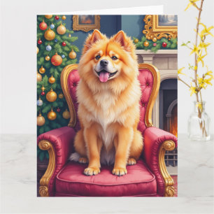 Kunglig Chow Chow vid stor julgran högtid Kort