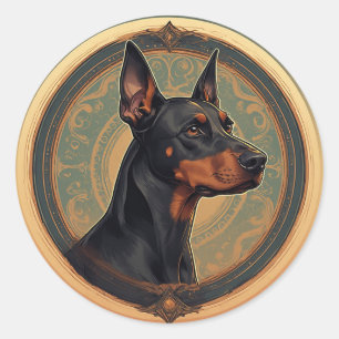 Kunglig dobermann i konstnärlig utsmyckad cirkel runt klistermärke