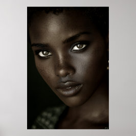Kunglig Ebony Porträtt Intensiv Blick Guldörhängen Poster
