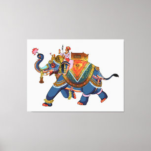 Kunglig Elefants Resa: Indisk Folkloristisk Design Canvastryck
