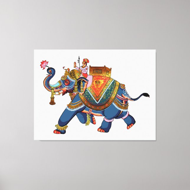 Kunglig Elefants Resa: Indisk Folkloristisk Design Canvastryck (Framsida)