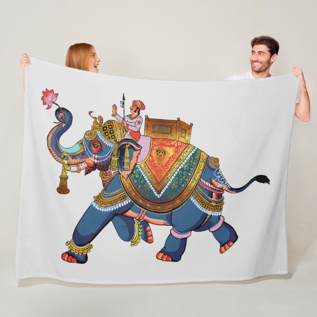 Kunglig Elefants Resa: Indisk Folkloristisk Design Fleecefilt (På plats)