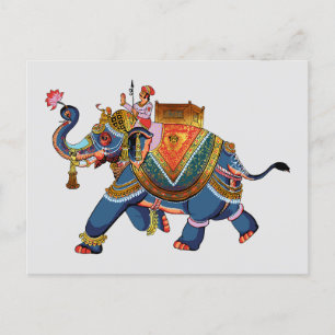 Kunglig Elefants Resa: Indisk Folkloristisk Design Vykort