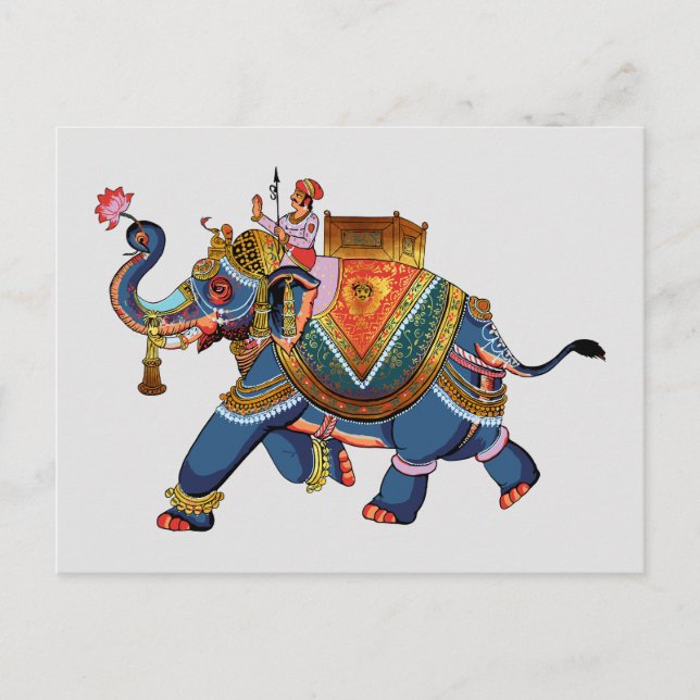 Kunglig Elefants Resa: Indisk Folkloristisk Design Vykort (Framsida)