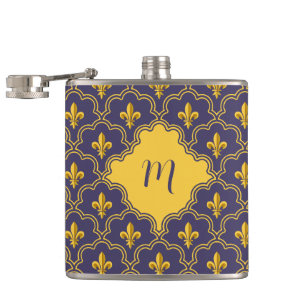 Kunglig Fleur-de-Lis lila och guld Mönster Fickplunta