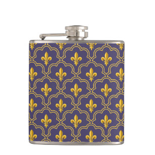 Kunglig Fleur-de-Lis lila och guld Mönster Fickplunta