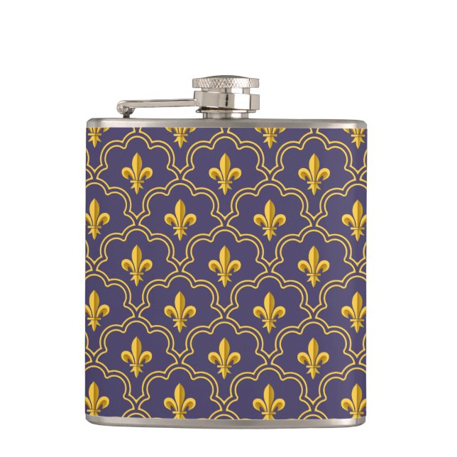 Kunglig Fleur-de-Lis lila och guld Mönster Fickplunta (Framsidan)