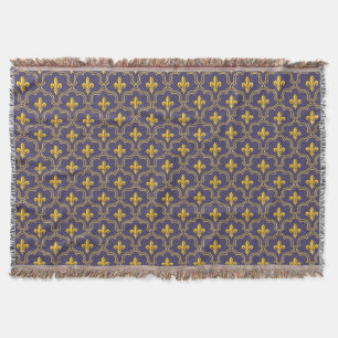Kunglig Fleur-de-Lis lila och guld Mönster Filt