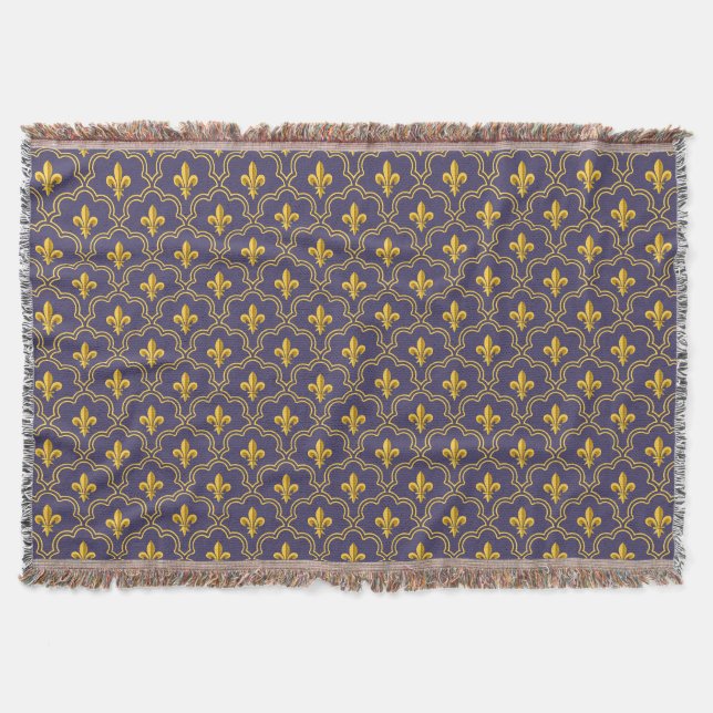 Kunglig Fleur-de-Lis lila och guld Mönster Filt (Framsidan)