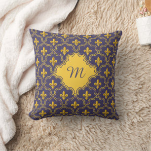 Kunglig Fleur-de-Lis lila och guld Mönster Kudde