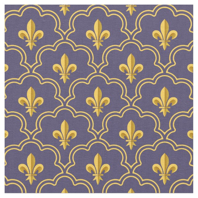 Kunglig Fleur-de-Lis lila och guld Mönster Tyg (Närbild)