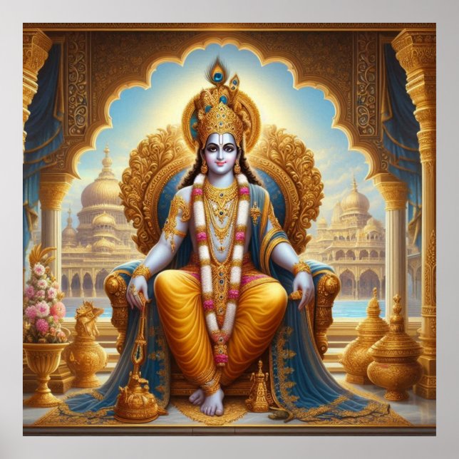 Kunglig förgylld utsmyckad Krishna Dwarkadheesh tr Poster (Framsidan)