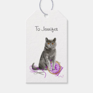 Kunglig Grå Katt Sy Personlig Presentetikett