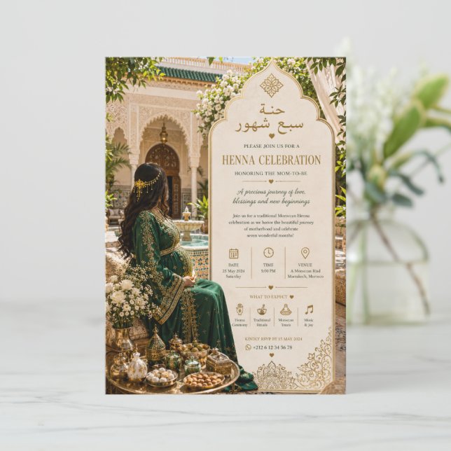 Kunglig Grön Kaftan Baby Shower Inbjudningar (Stående Fram)