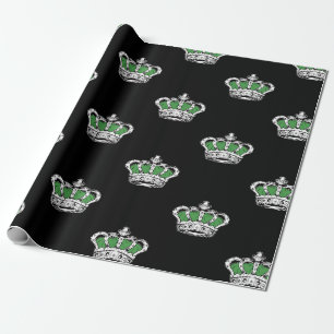 Kunglig grön kronmönster på djup svart bakgrund presentpapper